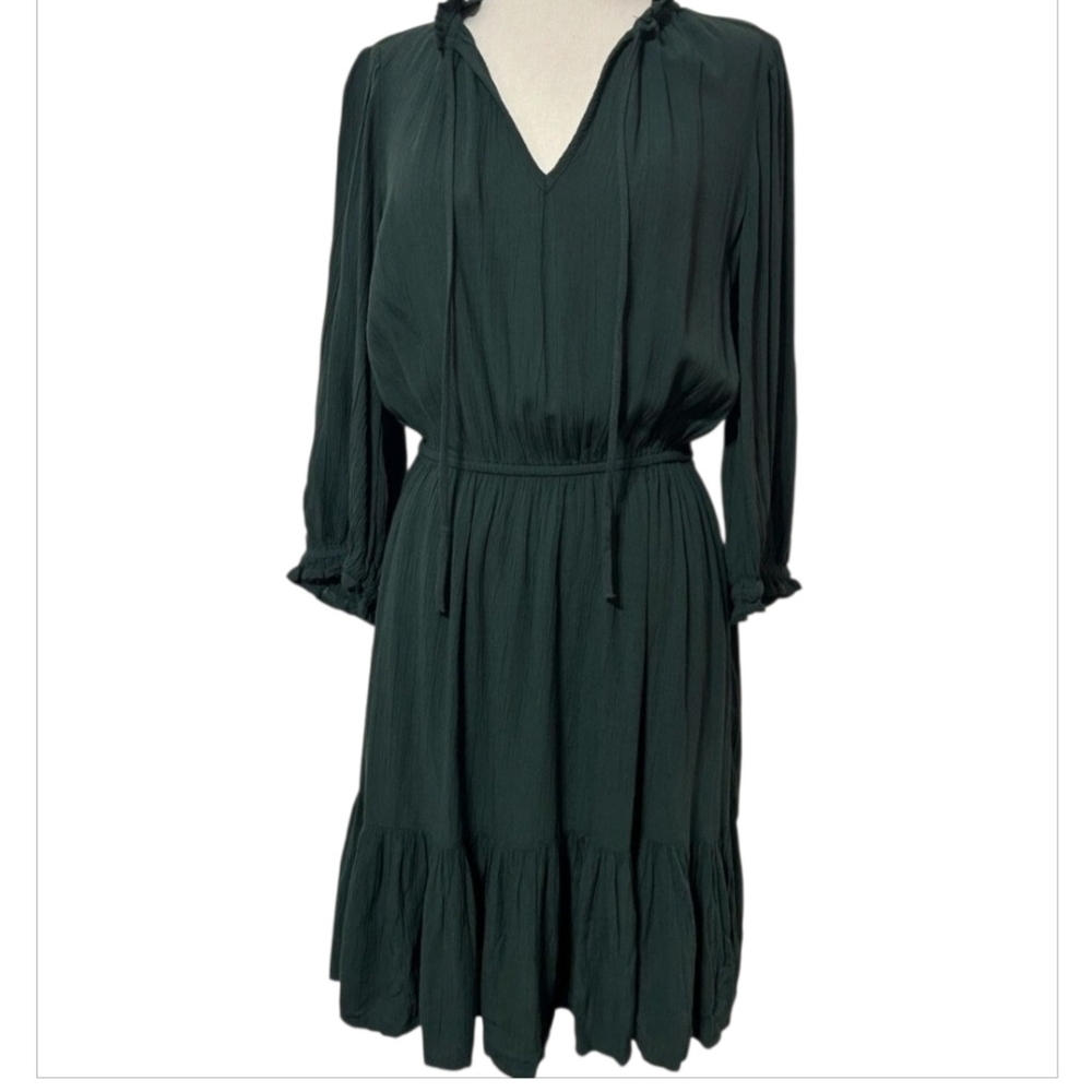 Knox Rose Dark Green Long Sleeve Folkloriv A-line Boho lightweight Med Gauzy NWT